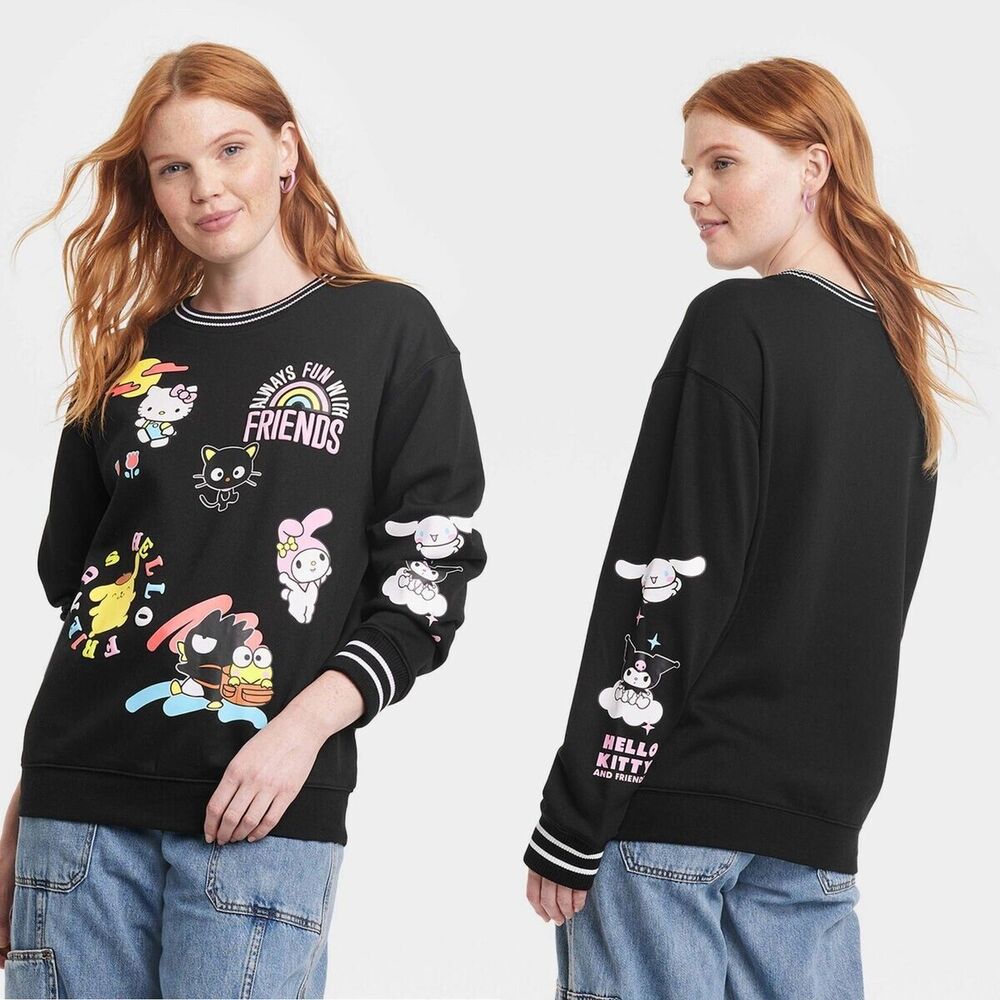 Hello Kitty and Friends by Sanrio Crewneck Sweatshirt Graphic Black Women Medium